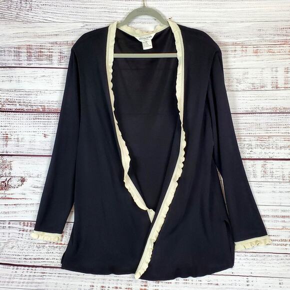 Exclusively Misook Woman Black Open Cardigan Cream Knit Ruffle Sweater Plus 2XL - Picture 1 of 10